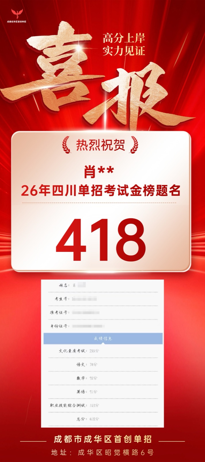 录取捷报一角